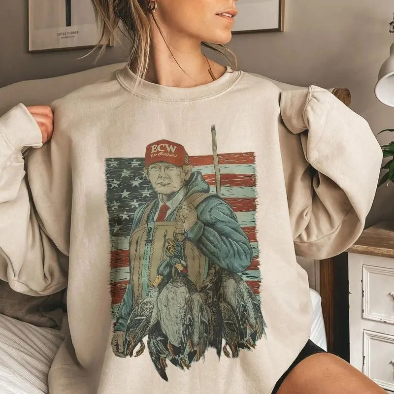 Tr4mp Hunting Season Retro USA Flag Cotton Womenswear - Adult & Kids T-Shirts, Sweatshirts & Hoodies apparel design preview 1