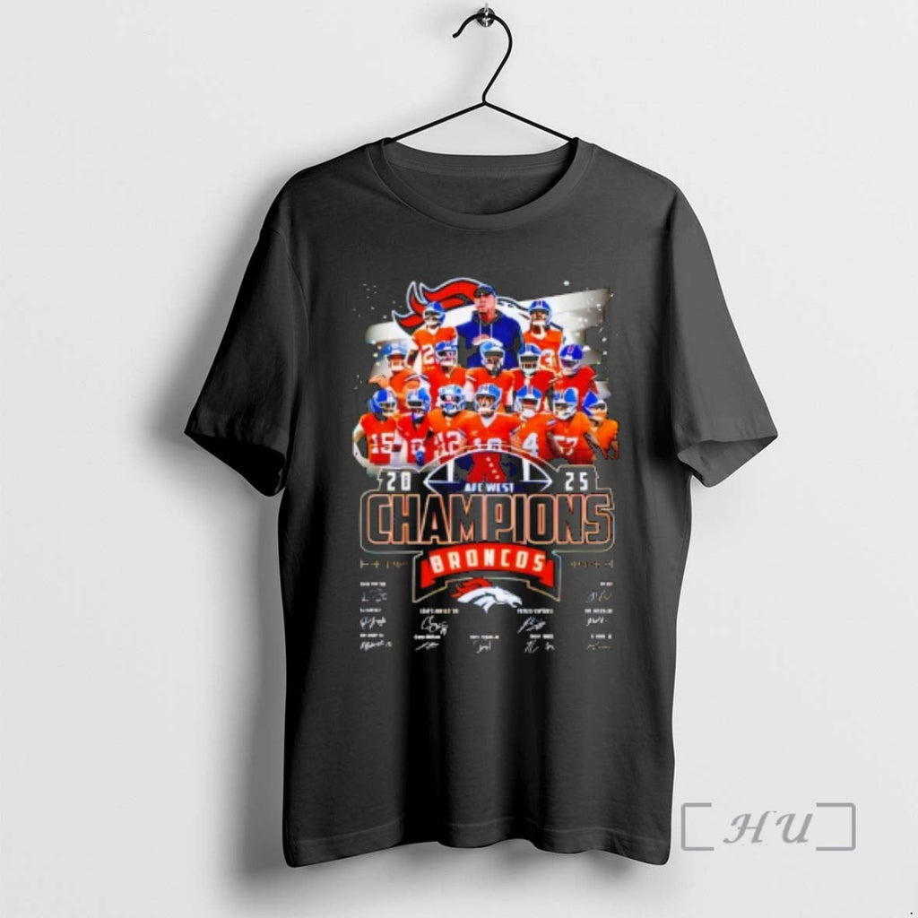 Trending Broncos 2025 Afc West Champions Signatures - Adult & Kids T-Shirts, Sweatshirts & Hoodies apparel design preview 1