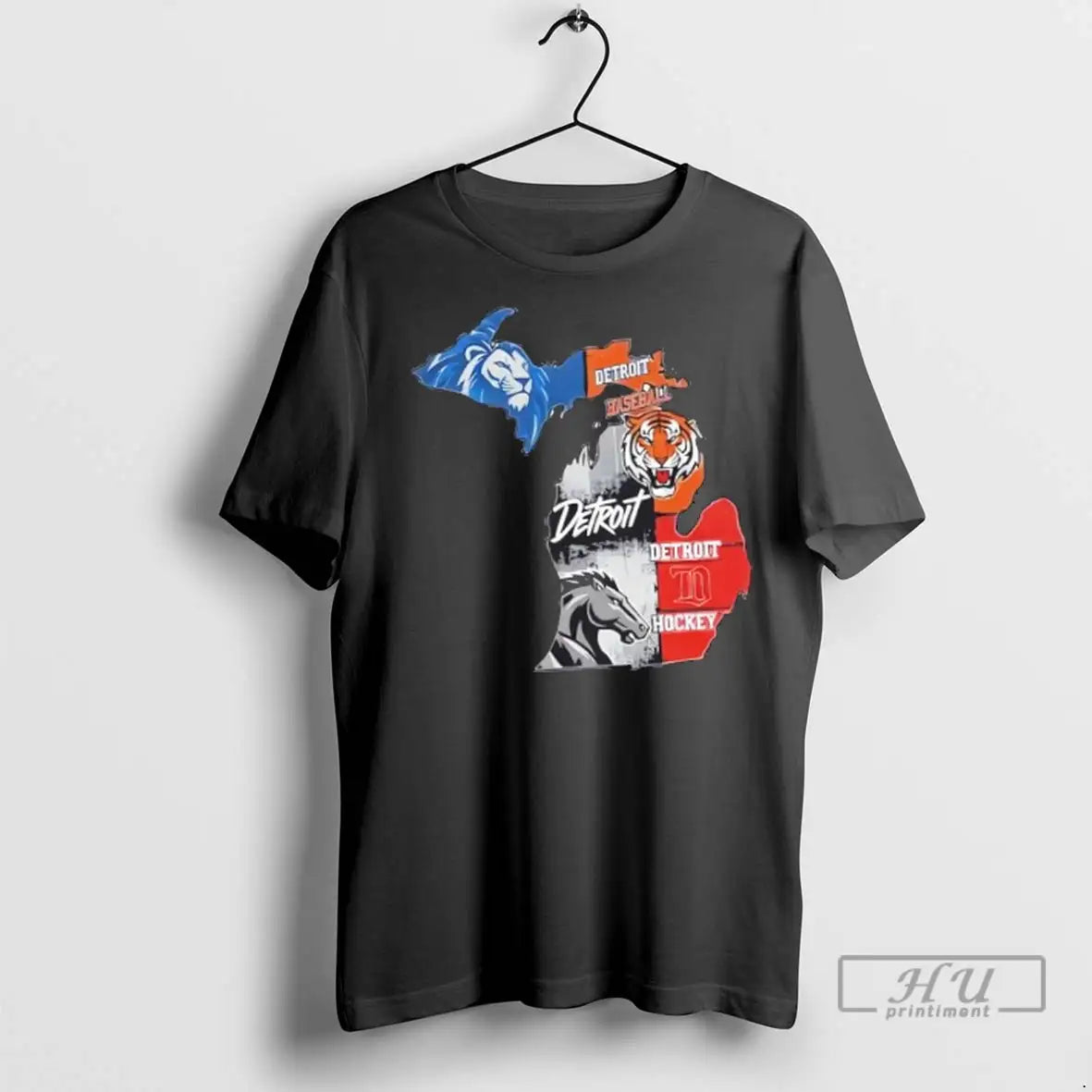 Trending Detroit Map Sports Fan Lions Tigers Pistons - Adult & Kids T-Shirts, Sweatshirts & Hoodies apparel design preview 1