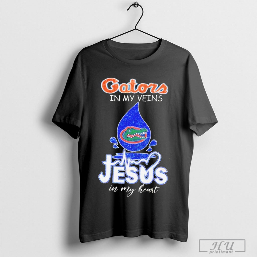 Trending Florida Gators In My Veins Jesus Heart - Adult & Kids T-Shirts, Sweatshirts & Hoodies apparel design preview 1