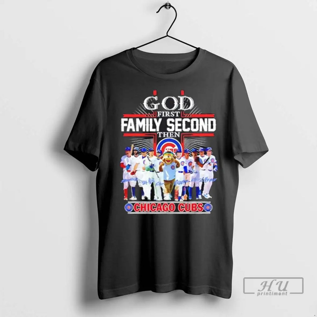 Trending God First Family Second Then Chicago Cubs - Adult & Kids T-Shirts, Sweatshirts & Hoodies apparel design preview 1
