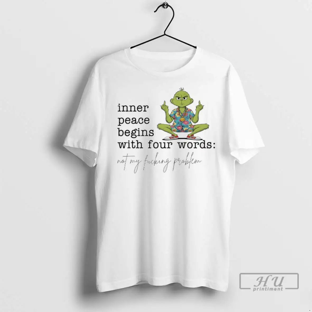 Trending Grinch Hawaiian Inner Peace Begins With Four - Adult & Kids T-Shirts, Sweatshirts & Hoodies apparel design preview 1