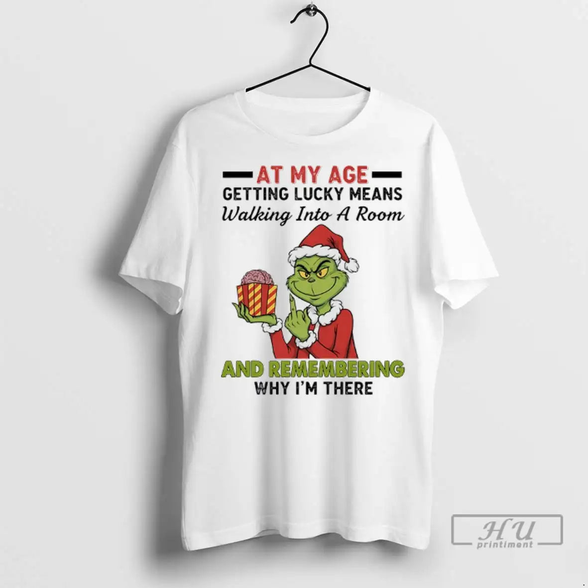 Trending Grinch Santa At My Age Getting Lucky Means - Adult & Kids T-Shirts, Sweatshirts & Hoodies apparel design preview 1