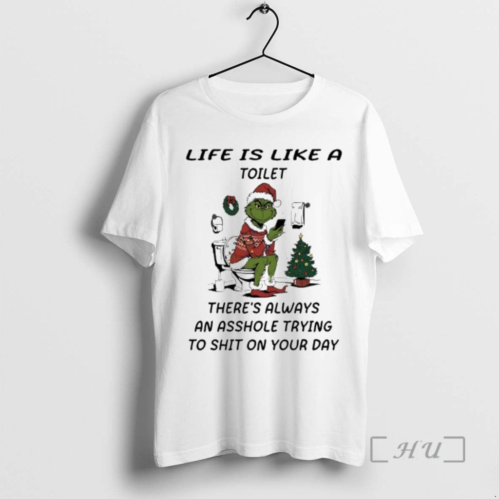 Trending Grinch Santa Life Is Like Toilet Theres - Adult & Kids T-Shirts, Sweatshirts & Hoodies apparel design preview 1