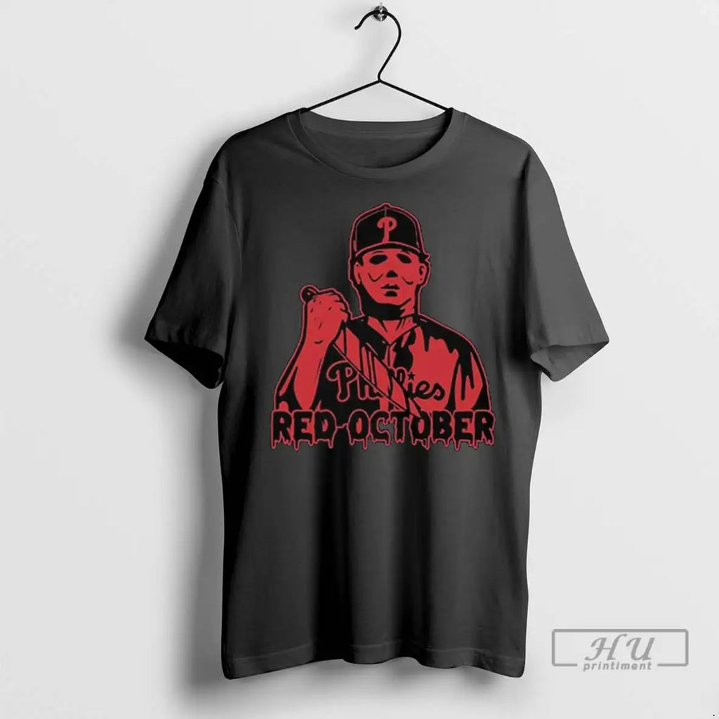 Trending Phillies Michael Myers Red October Long - Adult & Kids T-Shirts, Sweatshirts & Hoodies apparel design preview 1