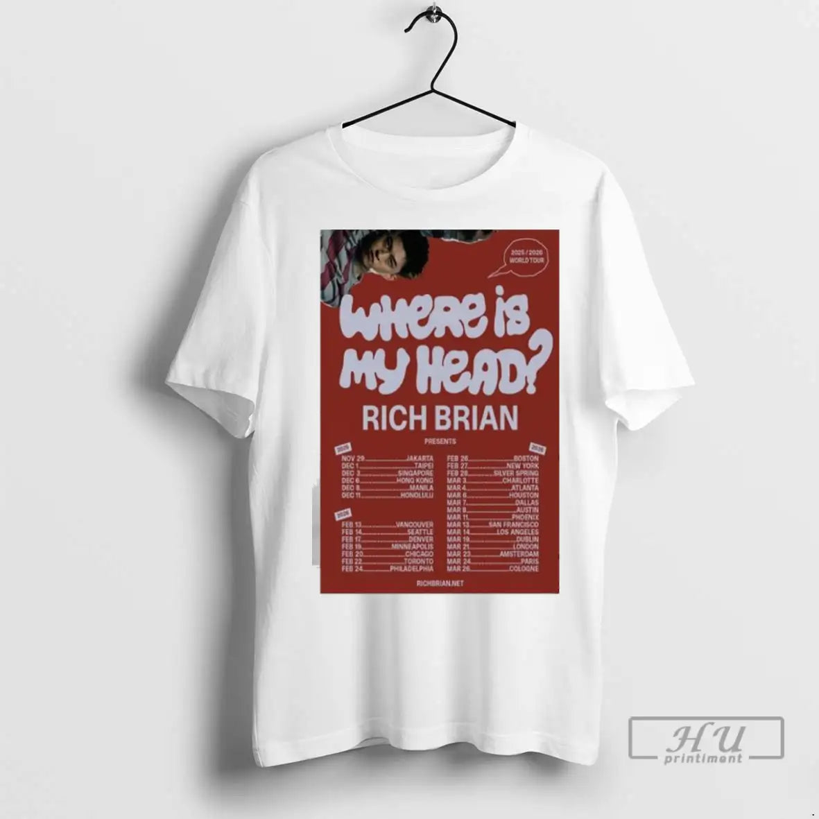 Trending Rich Brian Where Is My Head World Tour 2025 - Adult & Kids T-Shirts, Sweatshirts & Hoodies apparel design preview 1