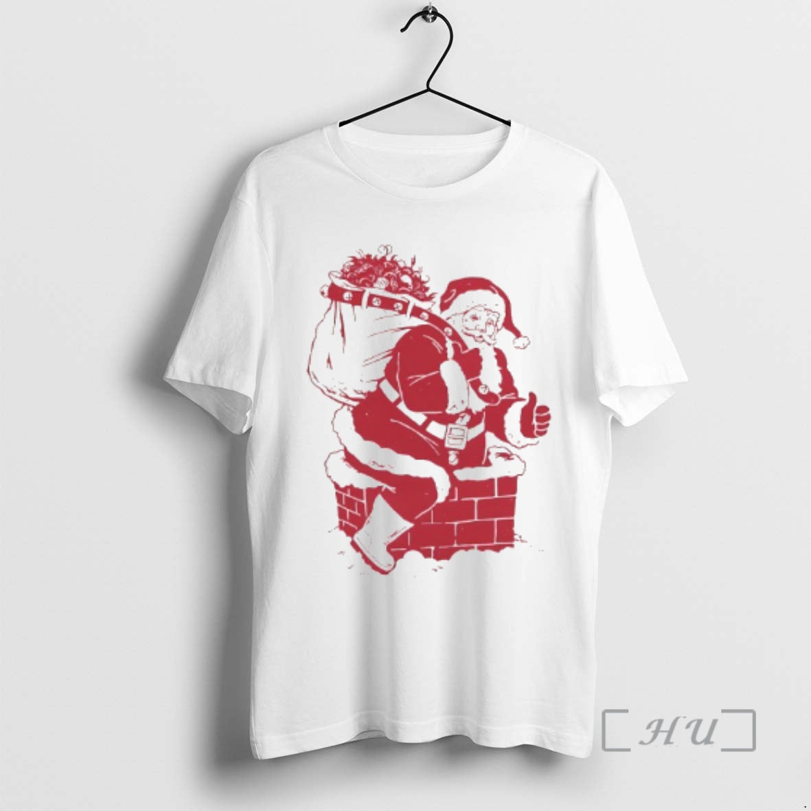 Trending Santa Claus Climbs House Through Chimney - Adult & Kids T-Shirts, Sweatshirts & Hoodies apparel design preview 1