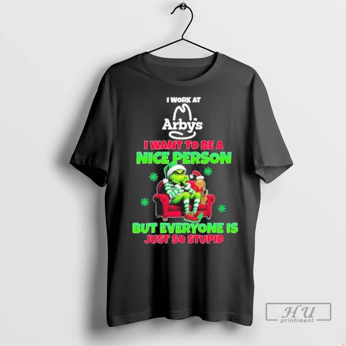 Trending Santa Grinch I Work At Arbys Logo Want To Be - Adult & Kids T-Shirts, Sweatshirts & Hoodies apparel design preview 1