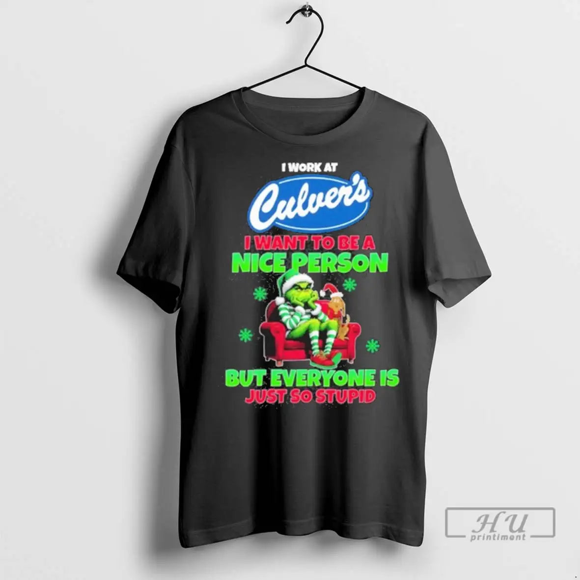 Trending Santa Grinch I Work At Culvers Logo Want To - Adult & Kids T-Shirts, Sweatshirts & Hoodies apparel design preview 1