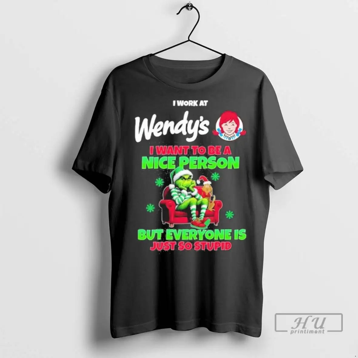 Trending Santa Grinch I Work At Wendys Want To Be A - Adult & Kids T-Shirts, Sweatshirts & Hoodies apparel design preview 1