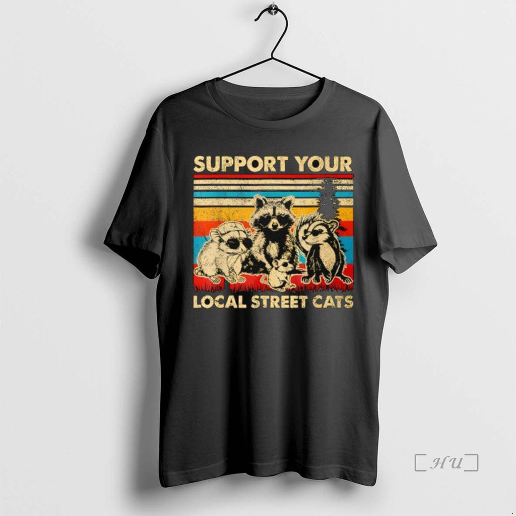 Trending Support Local Street Cats Opossum Raccoon - Adult & Kids T-Shirts, Sweatshirts & Hoodies apparel design preview 1