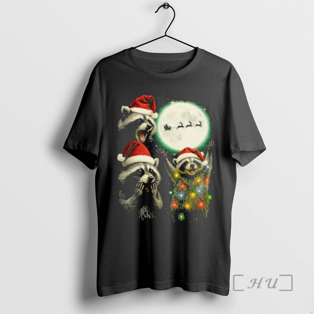 Trending Three Raccoons Moon Santa Claus - Adult & Kids T-Shirts, Sweatshirts & Hoodies apparel design preview 1