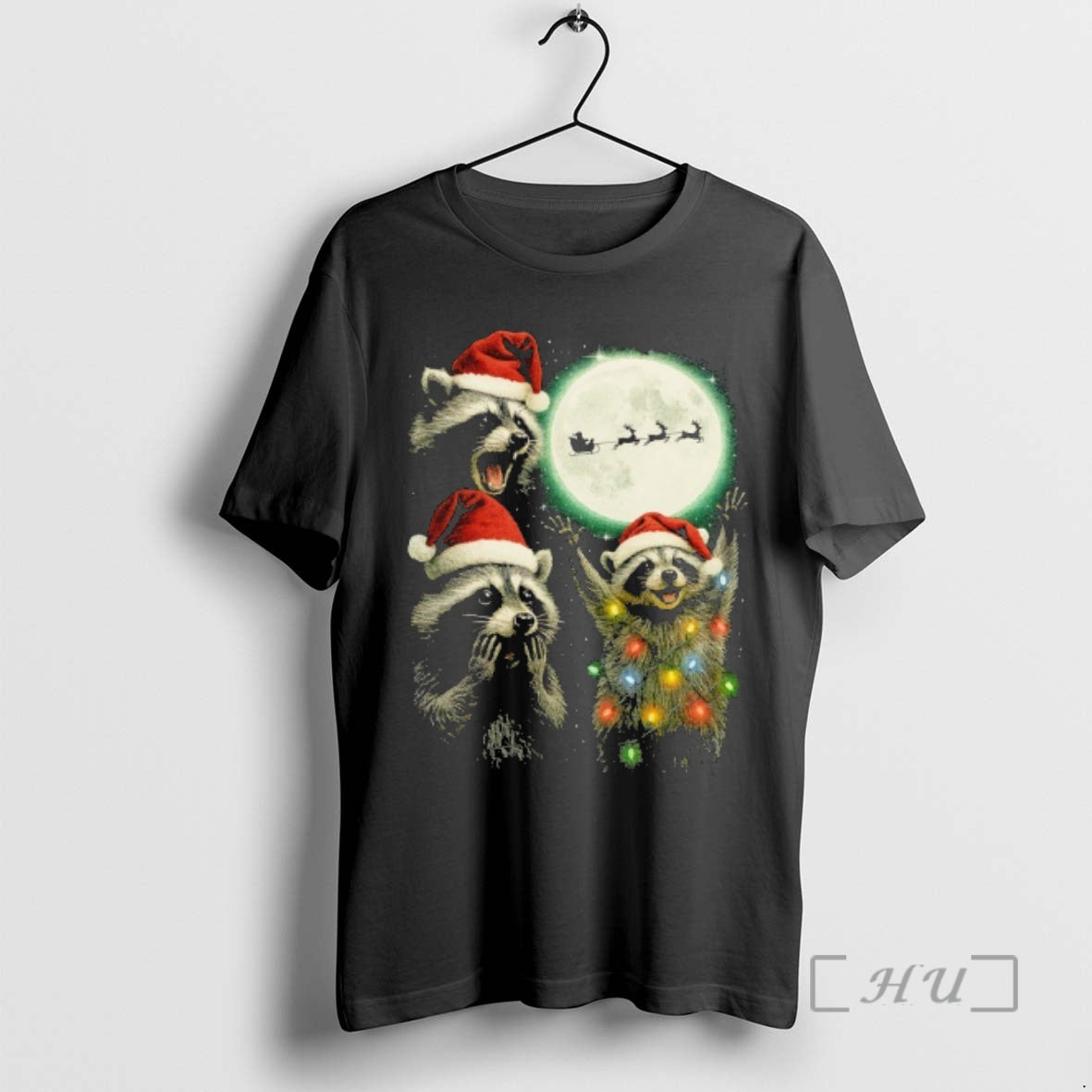 Trending Three Raccoons Moon Santa Claus - Adult & Kids T-Shirts, Sweatshirts & Hoodies apparel design preview 1
