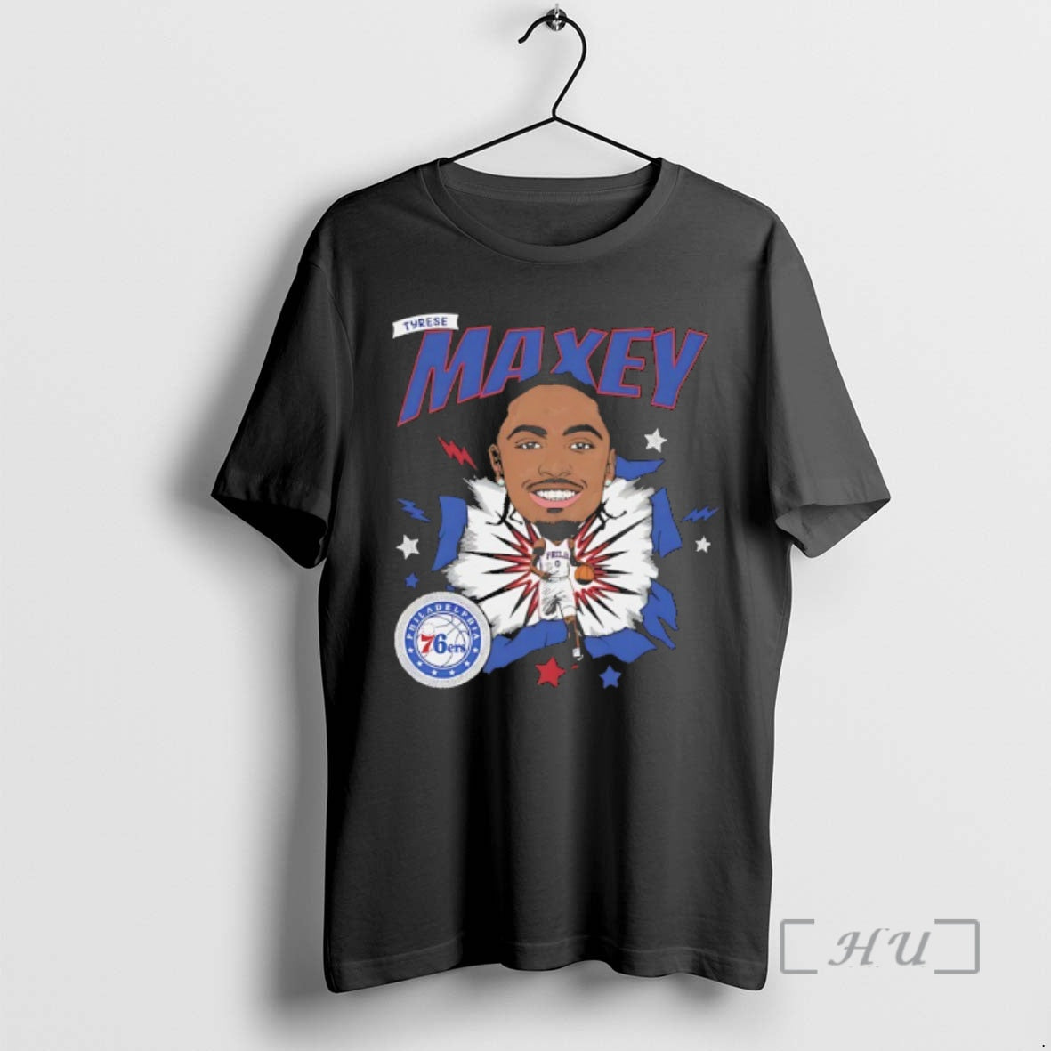 Trending Tyrese Maxey Philadelphia 76ers Basketball - Adult & Kids T-Shirts, Sweatshirts & Hoodies apparel design preview 1