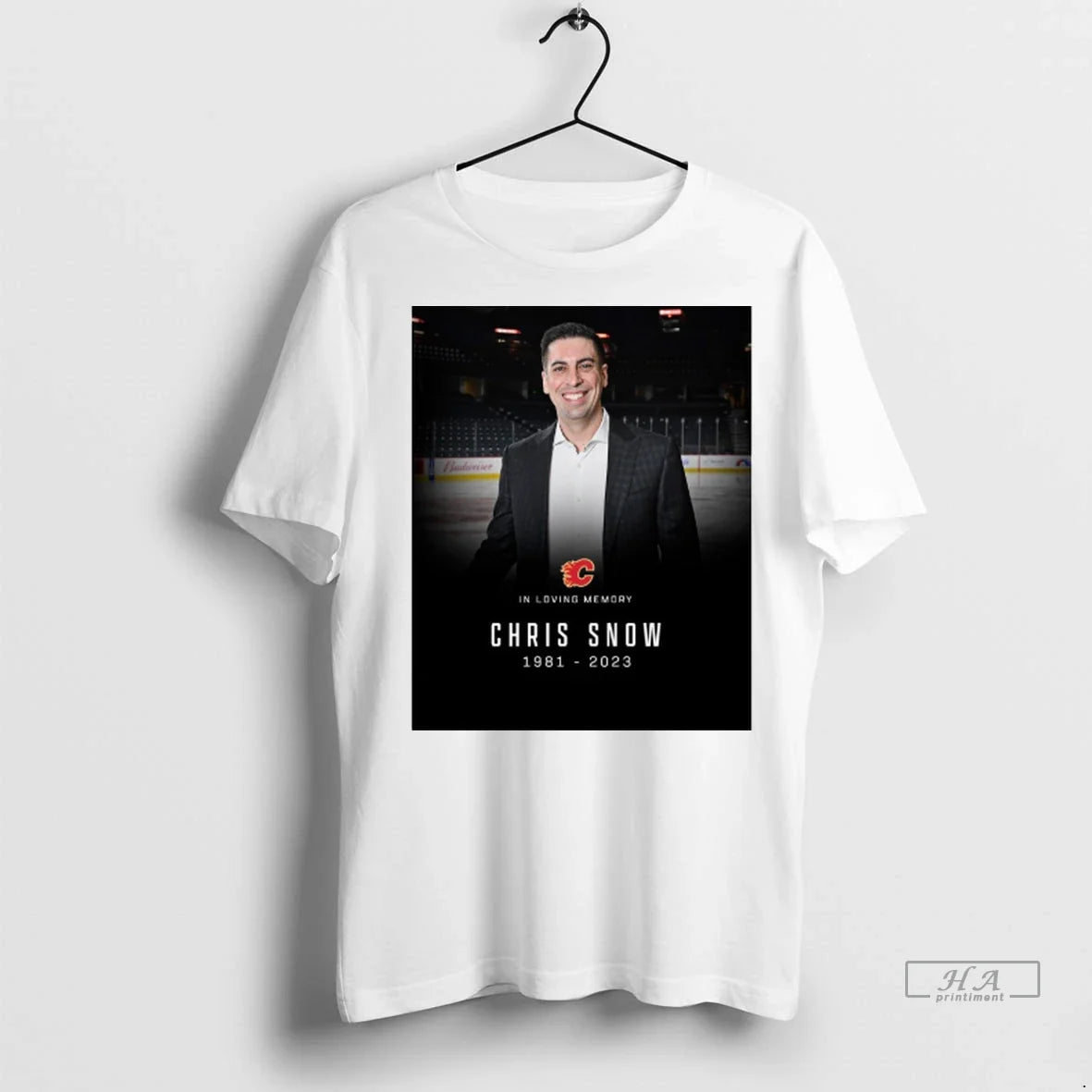 Trendy Calgary Flames In Loving Memory Chris Snow - Adult & Kids T-Shirts, Sweatshirts & Hoodies apparel design preview 1