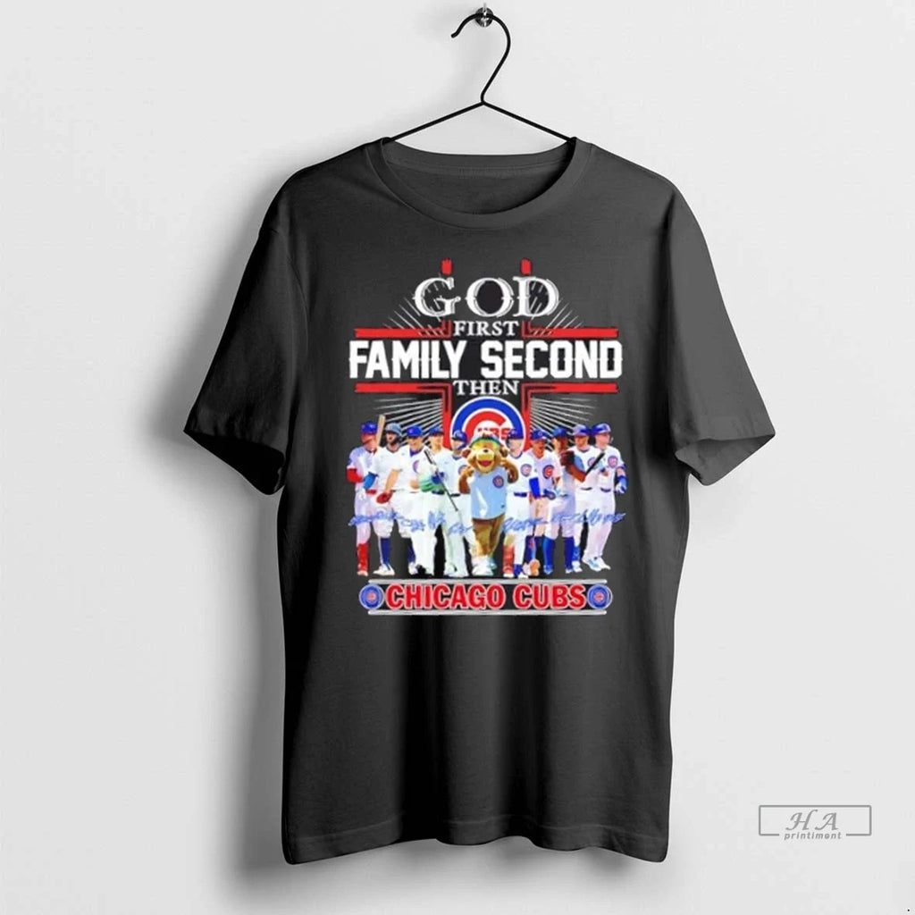 Trendy God First Family Second Then Chicago Cubs - Adult & Kids T-Shirts, Sweatshirts & Hoodies apparel design preview 1