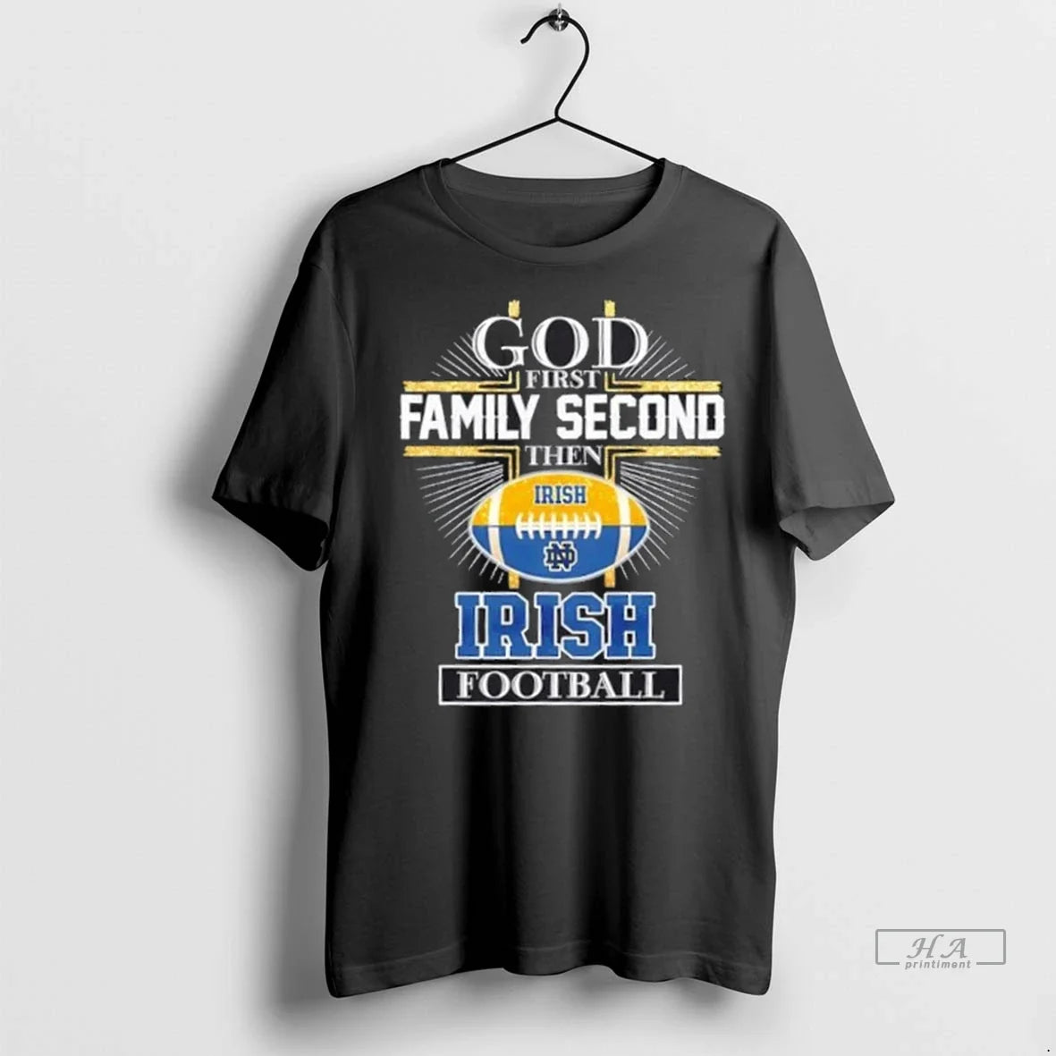 Trendy God First Family Second Then Notre Dame - Adult & Kids T-Shirts, Sweatshirts & Hoodies apparel design preview 1