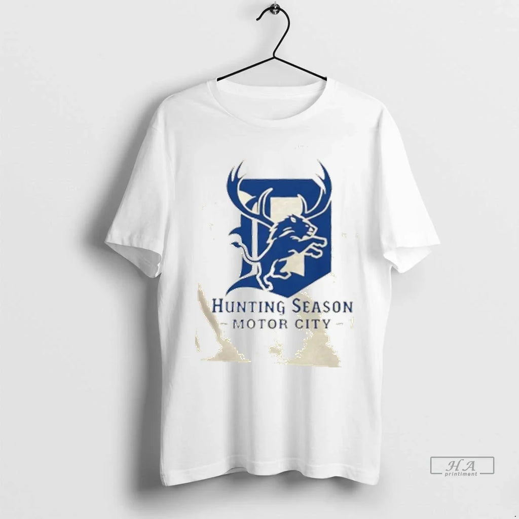 Trendy Officials Detroit Lions Hunting Season Motor - Adult & Kids T-Shirts, Sweatshirts & Hoodies apparel design preview 1