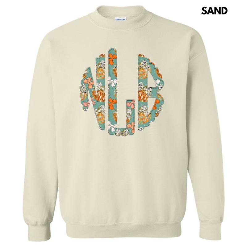 Pumpkin Bow Monogram 'NLB' - Adult & Kids T-Shirts, Sweatshirts & Hoodies apparel design preview 1