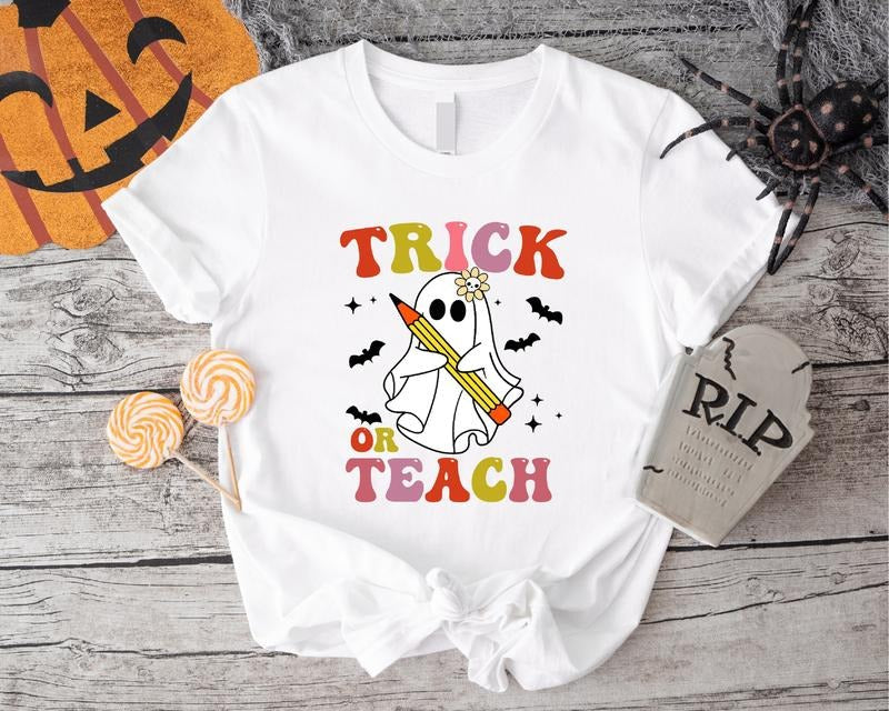 Trick Teach Halloween Teacher Cute Spooky Teaching - Adult & Kids T-Shirts, Sweatshirts & Hoodies apparel design preview 1