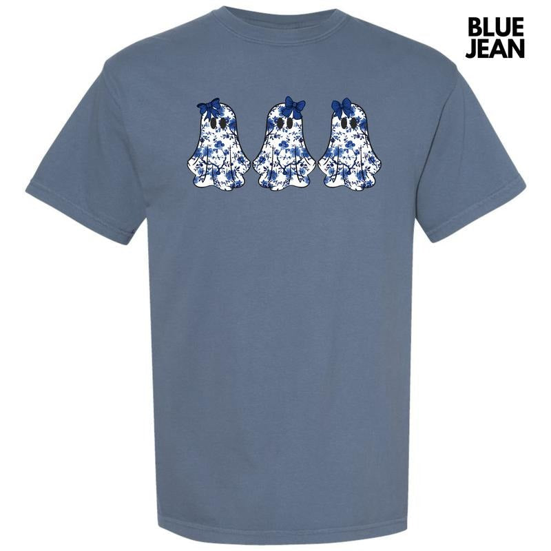 Triple Blue Floral Ghosts Comfort Colors 'NLB' - Adult & Kids T-Shirts, Sweatshirts & Hoodies apparel design preview 1
