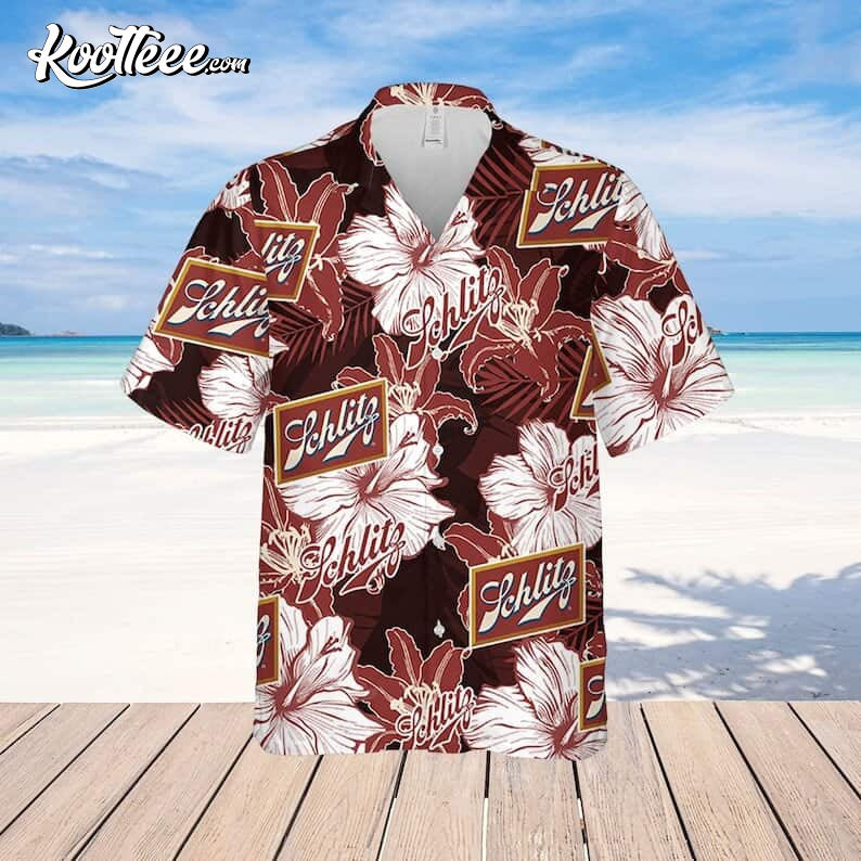 Tropical Flower Pattern Schlitz Beer Hawaiian - Adult & Kids T-Shirts, Sweatshirts & Hoodies apparel design preview 1