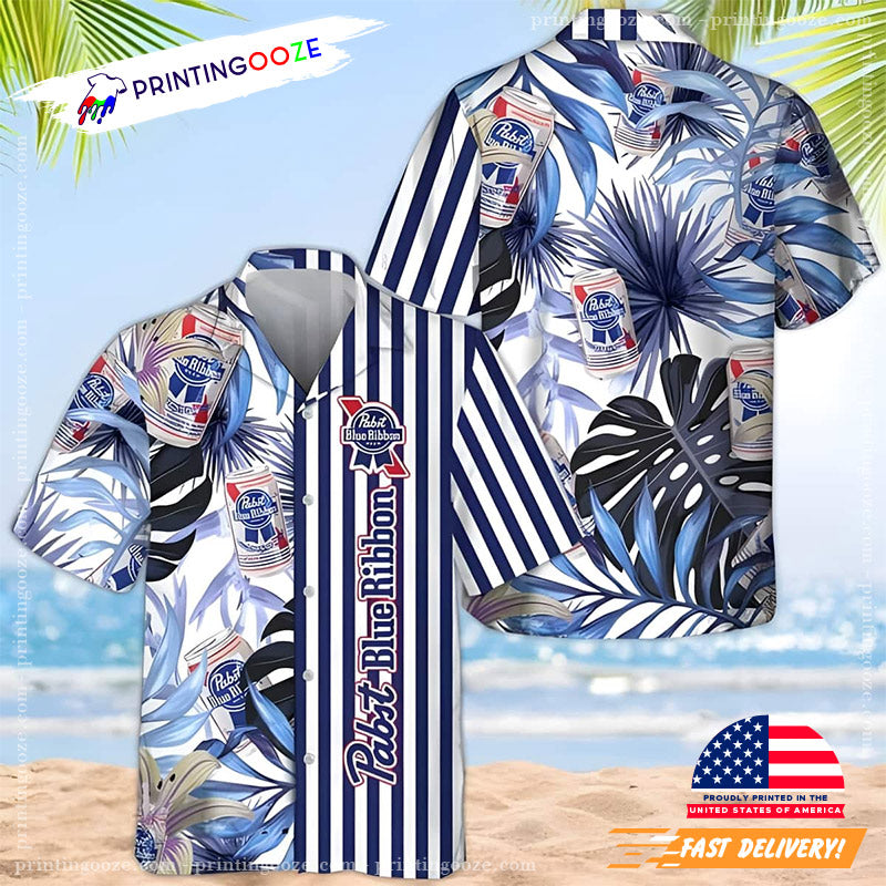Tropical Leaf Pabst Blue Ribbon Beer Hawaiian - Adult & Kids T-Shirts, Sweatshirts & Hoodies apparel design preview 1