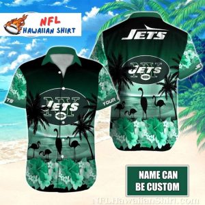 Tropical Nocturne Flamingo New York Jets Hawaiian - Adult & Kids T-Shirts, Sweatshirts & Hoodies apparel design preview 1