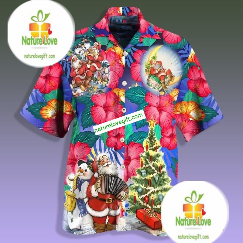 Tropical Santa Claus And Hibiscus Red Funky Hawaiian - Adult & Kids T-Shirts, Sweatshirts & Hoodies apparel design preview 1