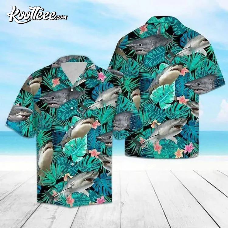 Tropical Shark Hawaiian - Adult & Kids T-Shirts, Sweatshirts & Hoodies apparel design preview 1