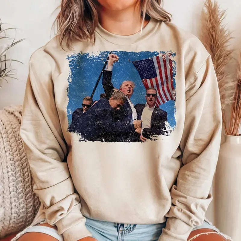 Trump Assasination Shot Trending 2024 Make American - Adult & Kids T-Shirts, Sweatshirts & Hoodies apparel design preview 1