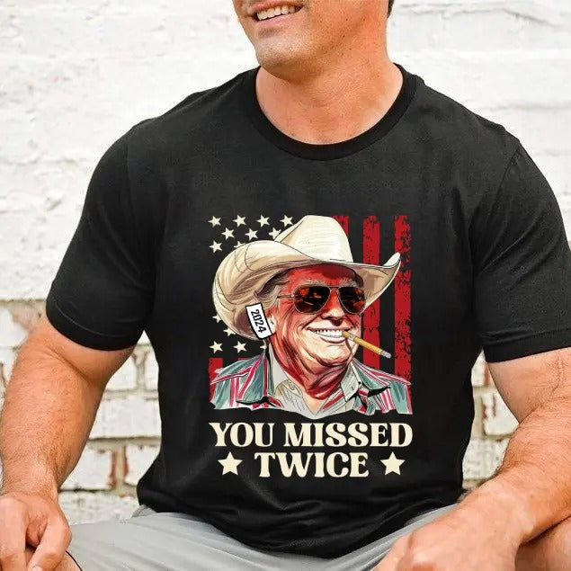 Trump Cowboy You Missed Twice Make American Great - Adult & Kids T-Shirts, Sweatshirts & Hoodies apparel design preview 1