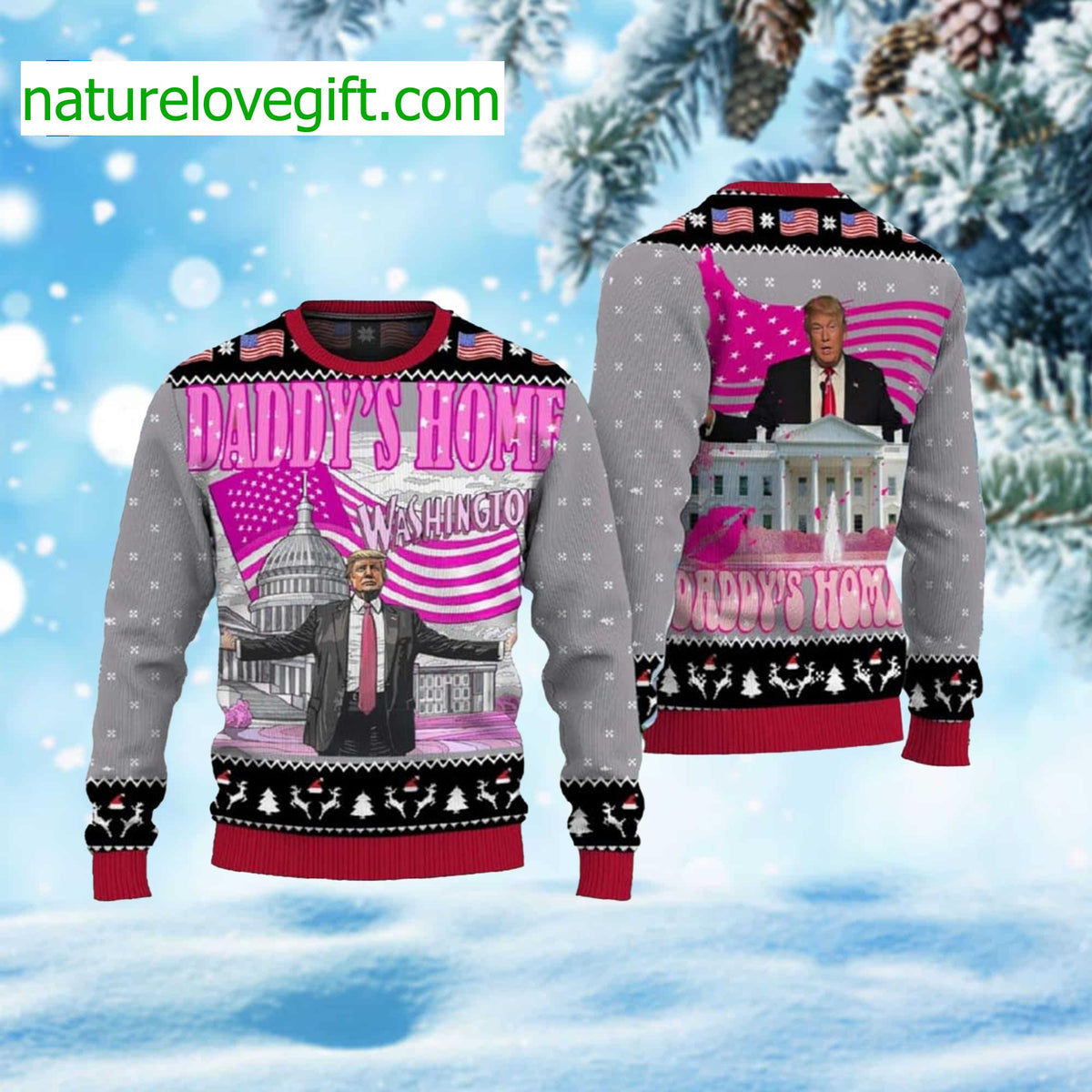 Trump Daddy’s Home Washington Ugly Christmas Sweater - Holiday Gift product image