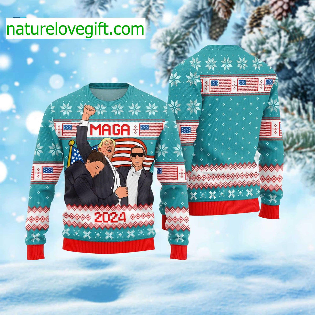 Trump Fight MAGA Ugly Christmas Sweater - Holiday Gift product image
