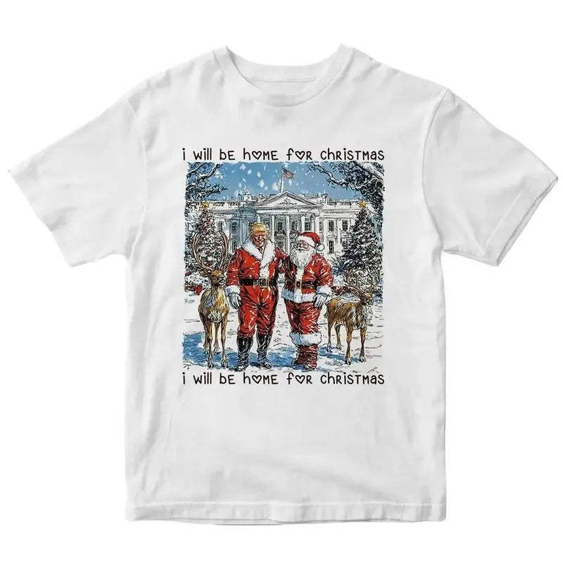 Trump I'Ll Be Home Humorous Santa Claus Reindeer - Adult & Kids T-Shirts, Sweatshirts & Hoodies apparel design preview 1