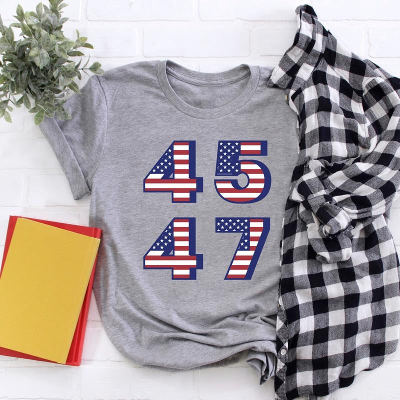 Trump 45 47 Supporter Election 2024 Fan American Flag - Adult & Kids T-Shirts, Sweatshirts & Hoodies apparel design preview 1