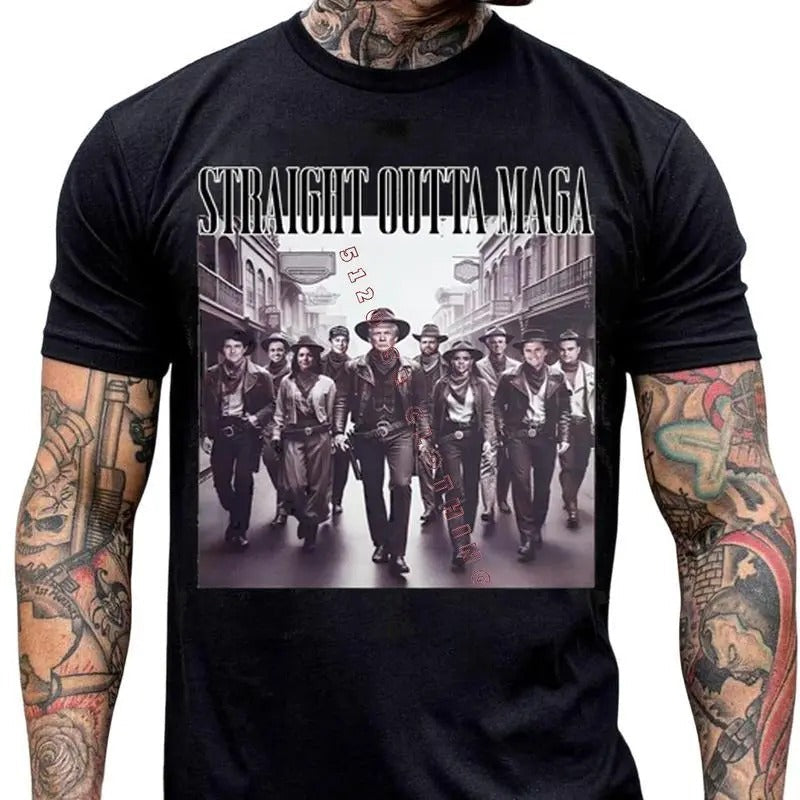 Trump Vance Elon Dream Team Straight Outta MAGA Thug - Adult & Kids T-Shirts, Sweatshirts & Hoodies apparel design preview 1