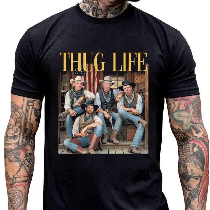 Trump Vance Elon Kennedy Thug Life Cowboy Dark MAGA - Adult & Kids T-Shirts, Sweatshirts & Hoodies apparel design preview 1