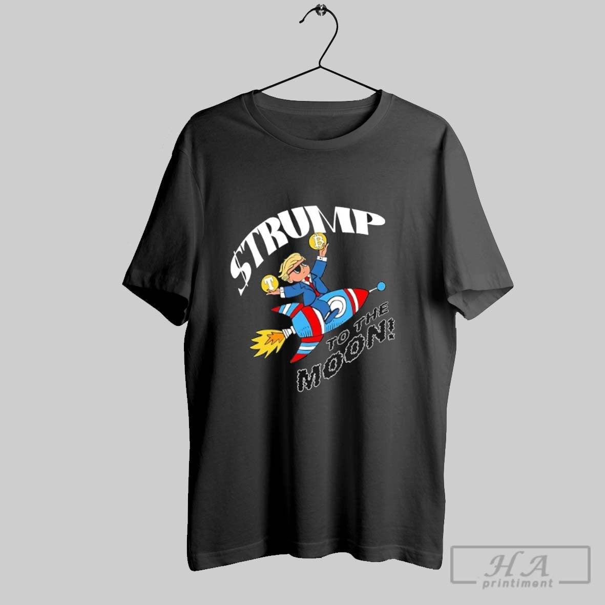 Trump To The Moon Spacecraft Caricature - Adult & Kids T-Shirts, Sweatshirts & Hoodies apparel design preview 1