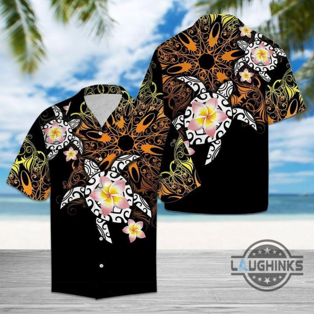 Turtle Floral Hawaiian Aloha Summer Beach Button Up - Adult & Kids T-Shirts, Sweatshirts & Hoodies apparel design preview 1