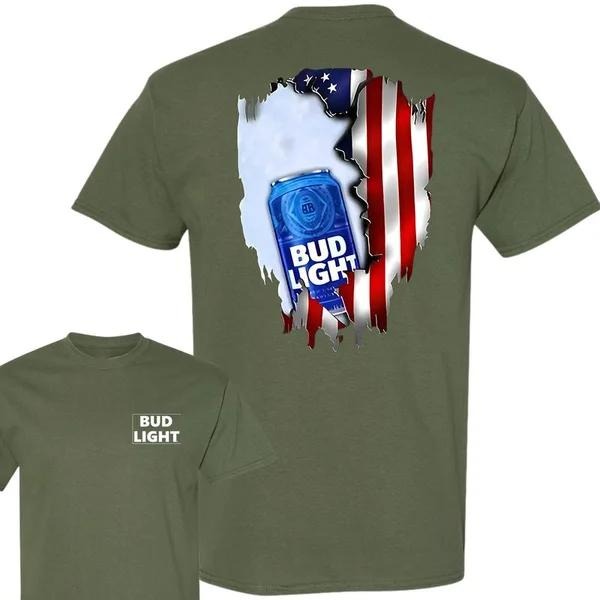 Two Sided Bud Light American Flag Funny Summer - Adult & Kids T-Shirts, Sweatshirts & Hoodies apparel design preview 1