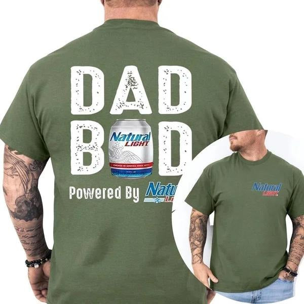 Two Sided Dad Bob Powered Natural Light Papa Funny - Adult & Kids T-Shirts, Sweatshirts & Hoodies apparel design preview 1