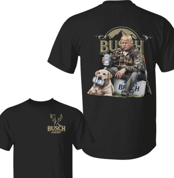Two Sided Hunter Trump Busch Light Camo Hunting Dog - Adult & Kids T-Shirts, Sweatshirts & Hoodies apparel design preview 1