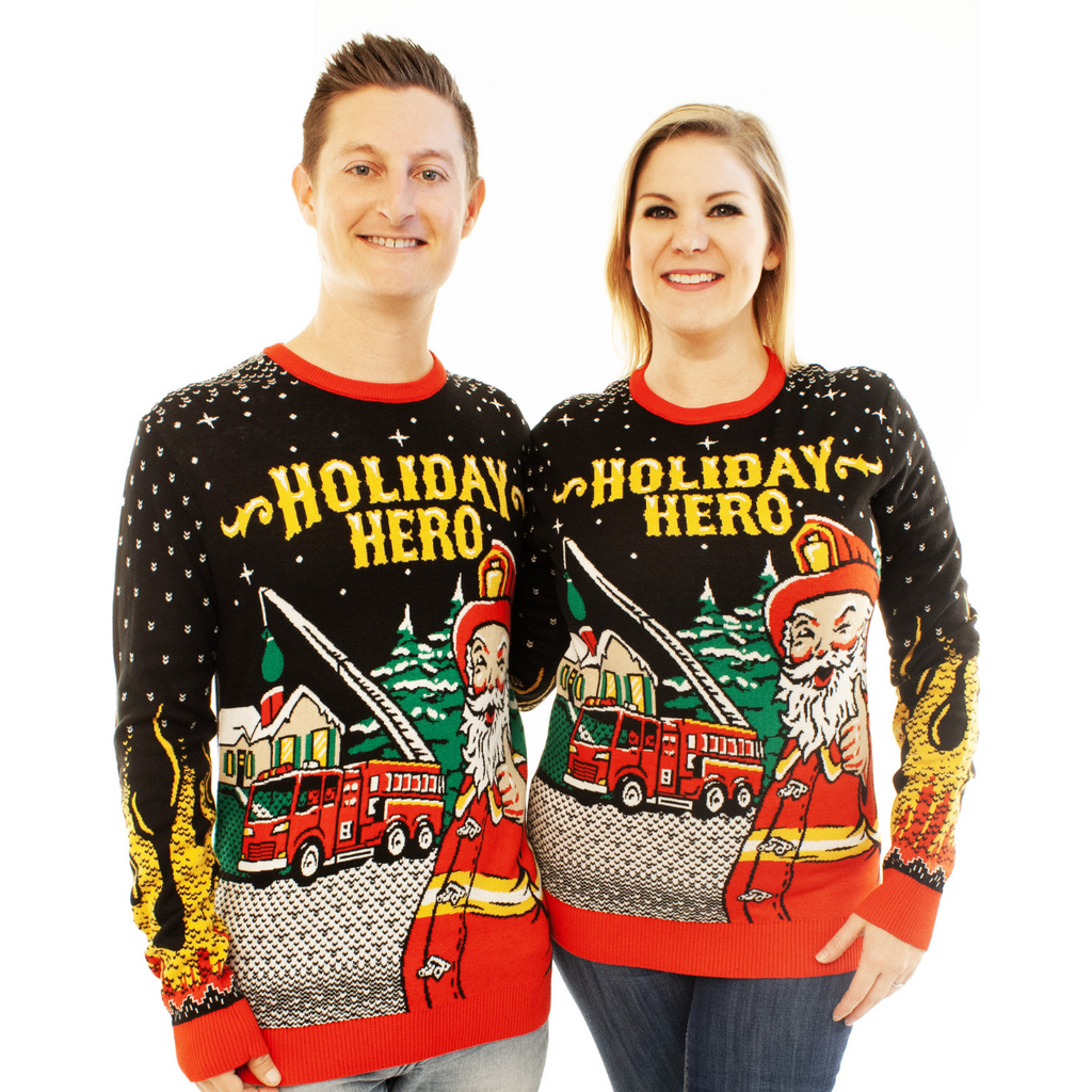 Holiday Hero - Firefighter Santa | For Men & Women | Unisex Sizing Ugly Christmas Sweater - Holiday Gift product image