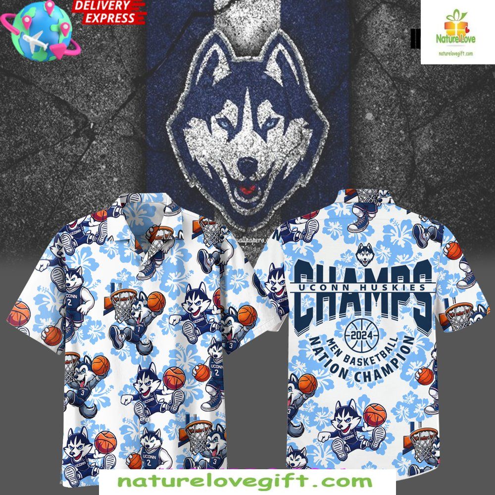 UConn Huskies Nation Champion Hawaiian - Adult & Kids T-Shirts, Sweatshirts & Hoodies apparel design preview 1