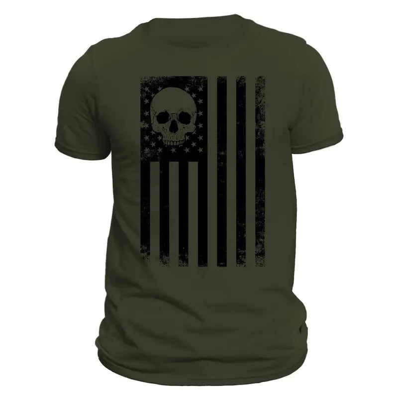 USA Black Vertical Flag Skull Casual - Adult & Kids T-Shirts, Sweatshirts & Hoodies apparel design preview 1