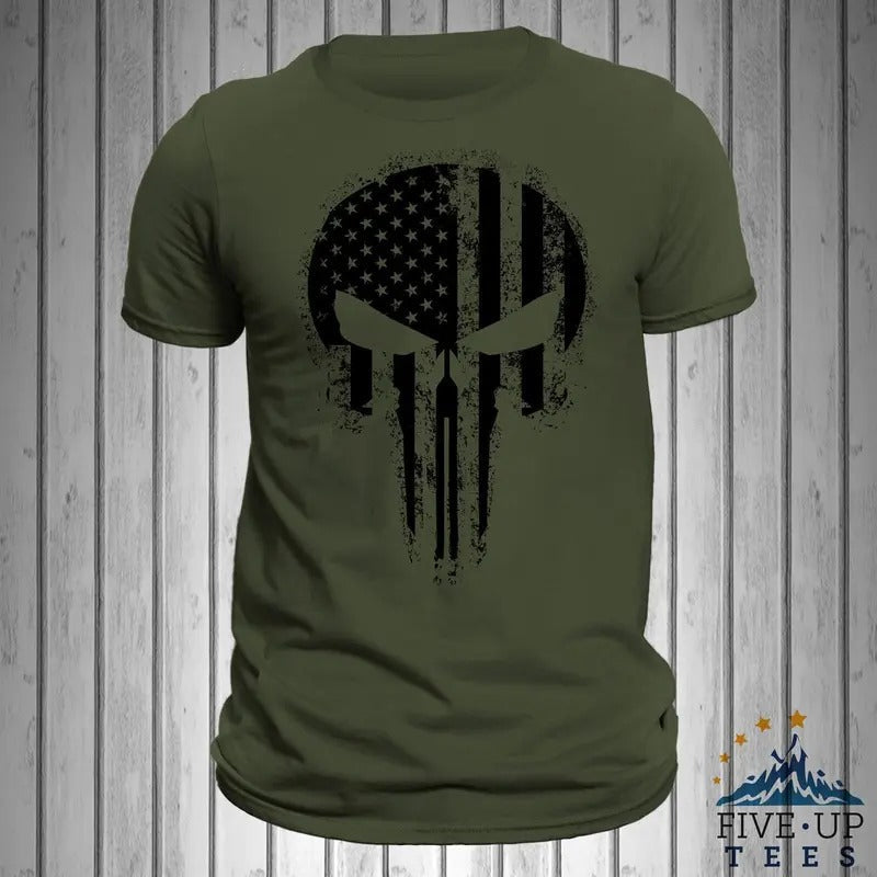 USA Flag Skull Blacked Out - Adult & Kids T-Shirts, Sweatshirts & Hoodies apparel design preview 1
