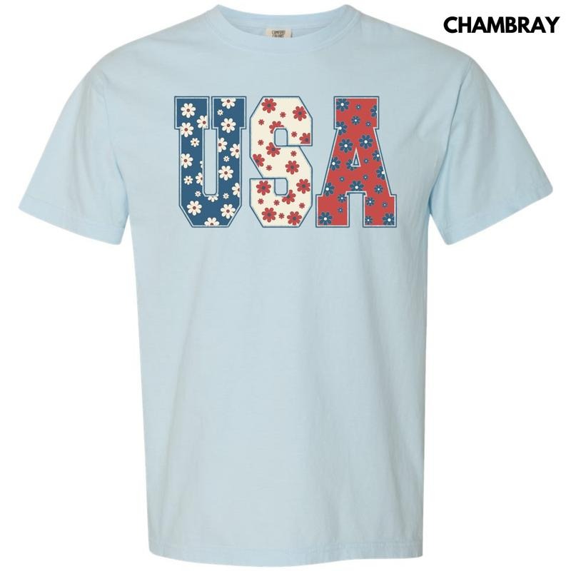 USA Flowers Comfort Colors - Adult & Kids T-Shirts, Sweatshirts & Hoodies apparel design preview 1