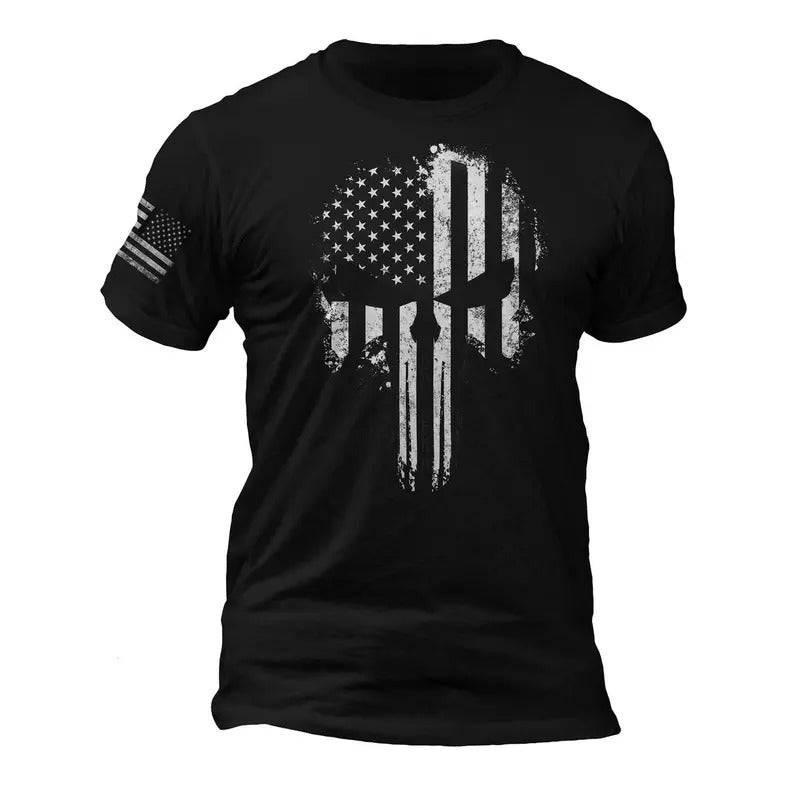 USA Patriotic Tactical Desaturated Skull Flag Sleeve - Adult & Kids T-Shirts, Sweatshirts & Hoodies apparel design preview 1
