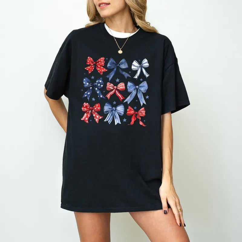 USA 4th July Red White Blue Coquette Fourth Patriotic - Adult & Kids T-Shirts, Sweatshirts & Hoodies apparel design preview 1